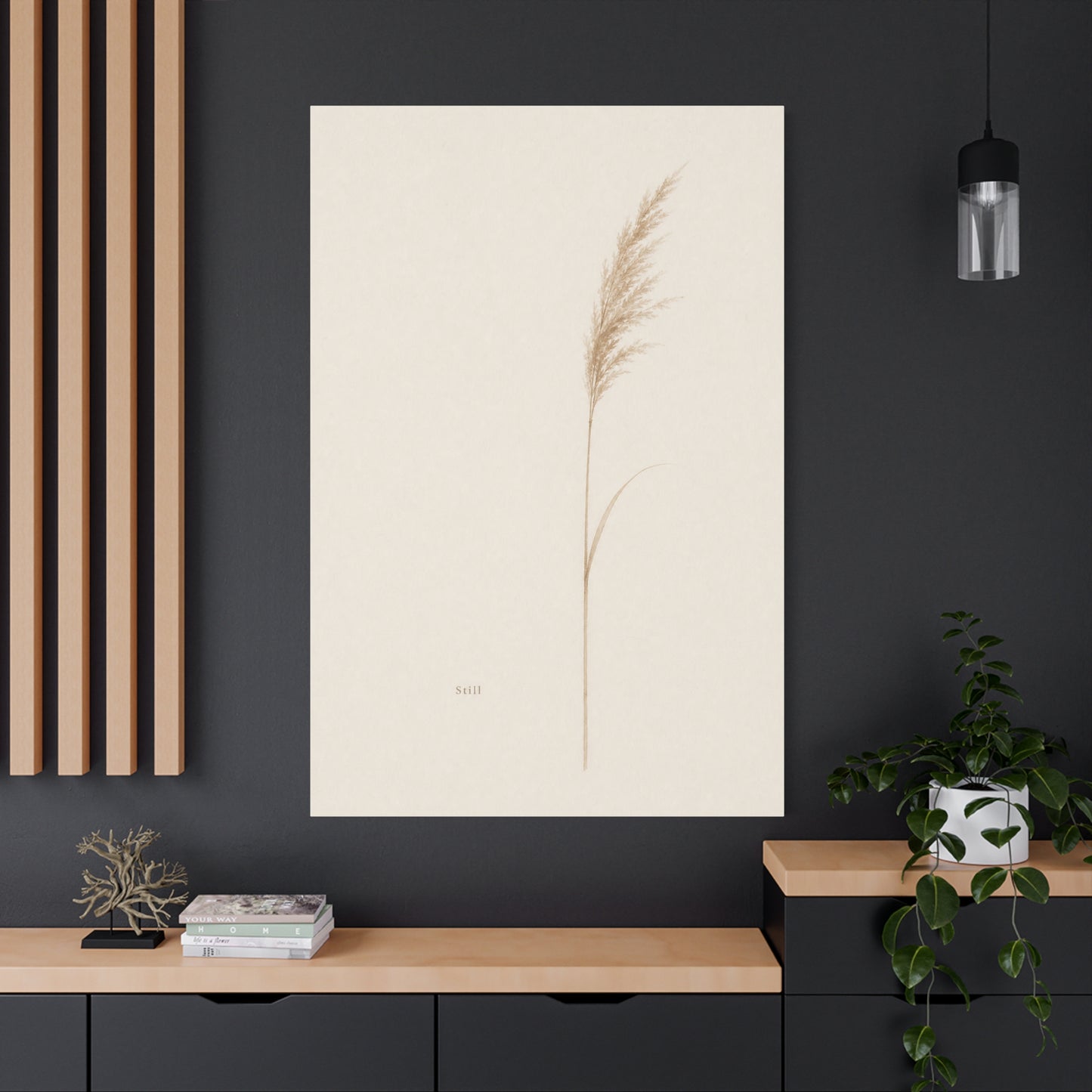 "Still" Minimalist Botanical Canvas Wall Art - Beige Pampas Grass Print, Neutral Contemporary Home Decor - Bedroom Living Room Decoration - Calm Nature Wall Hanging For Meditation Space