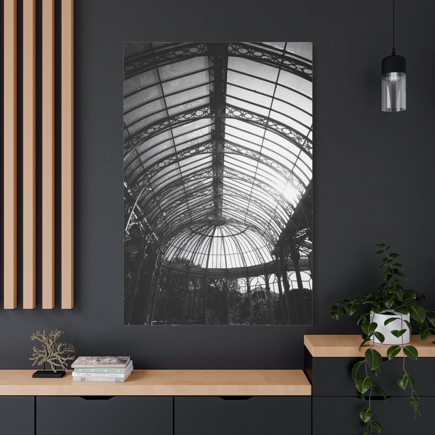 Black And White Glass Conservatory Canvas Wall Art - Architectural Art Print, Vintage Iron Pavilion Roof, Modern Minimalist Decor - Living Room Wall Decor, Office Art - Bedroom Home Decoration