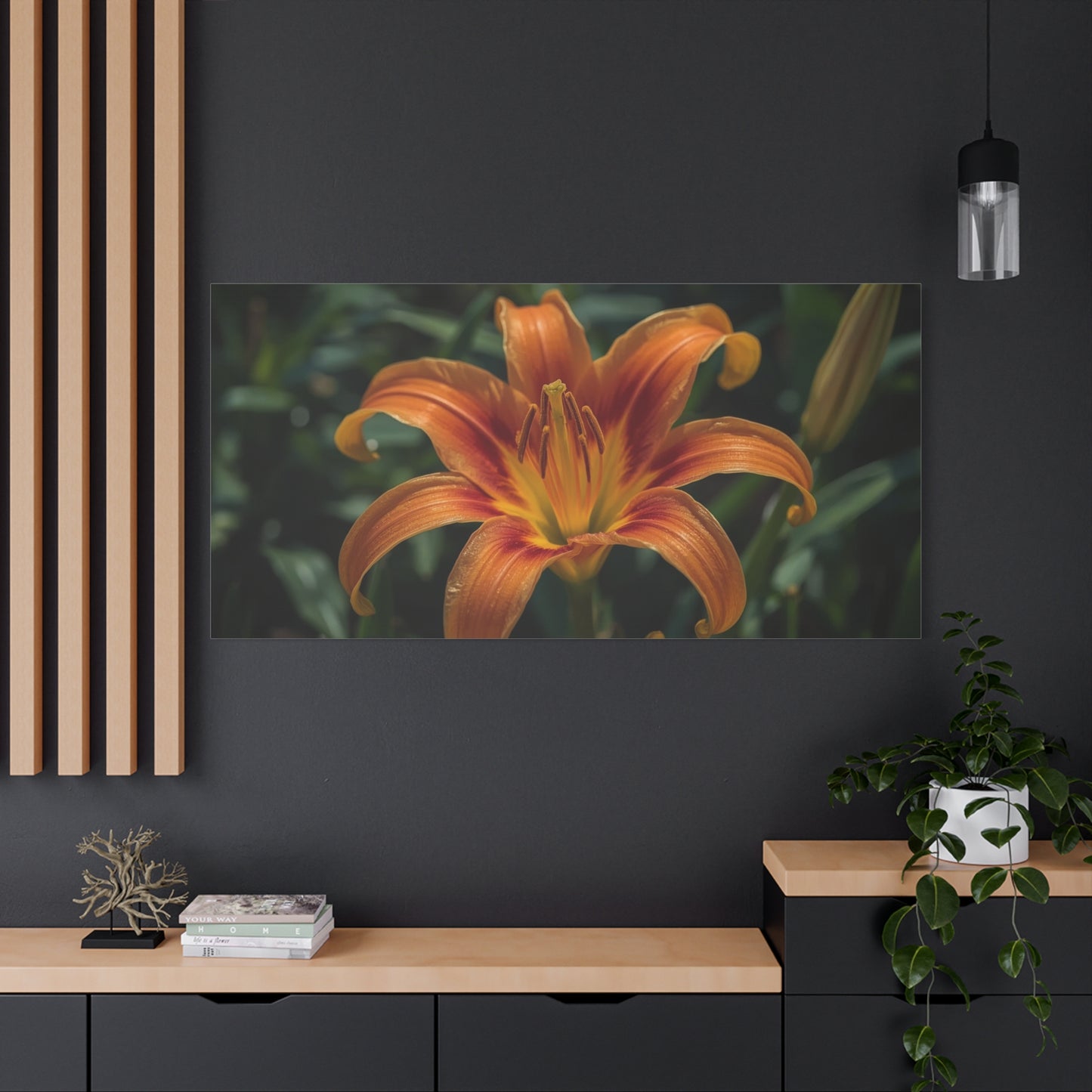Orange Daylily Canvas Wall Art - Floral Close Up Art Print, Botanical Canvas Print - Matte Cotton Wall Decor - Contemporary Style, Bedroom Home Decoration, Office Art Accent - Modern Farmhouse Style
