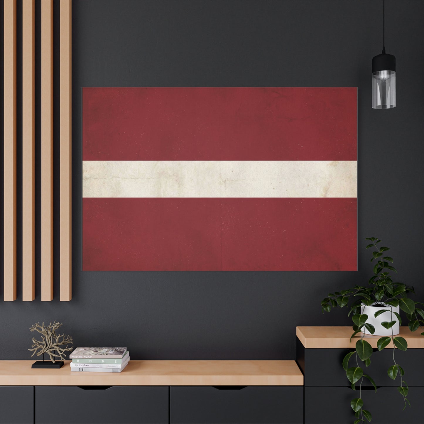 Latvia Flag Canvas Wall Art - Vintage Red White Horizontal Stripe Print, Distressed Patriotic Artwork - Minimalist Traditional Style - Living Room Wall Decor Bedroom Home Decoration - Ready to Hang