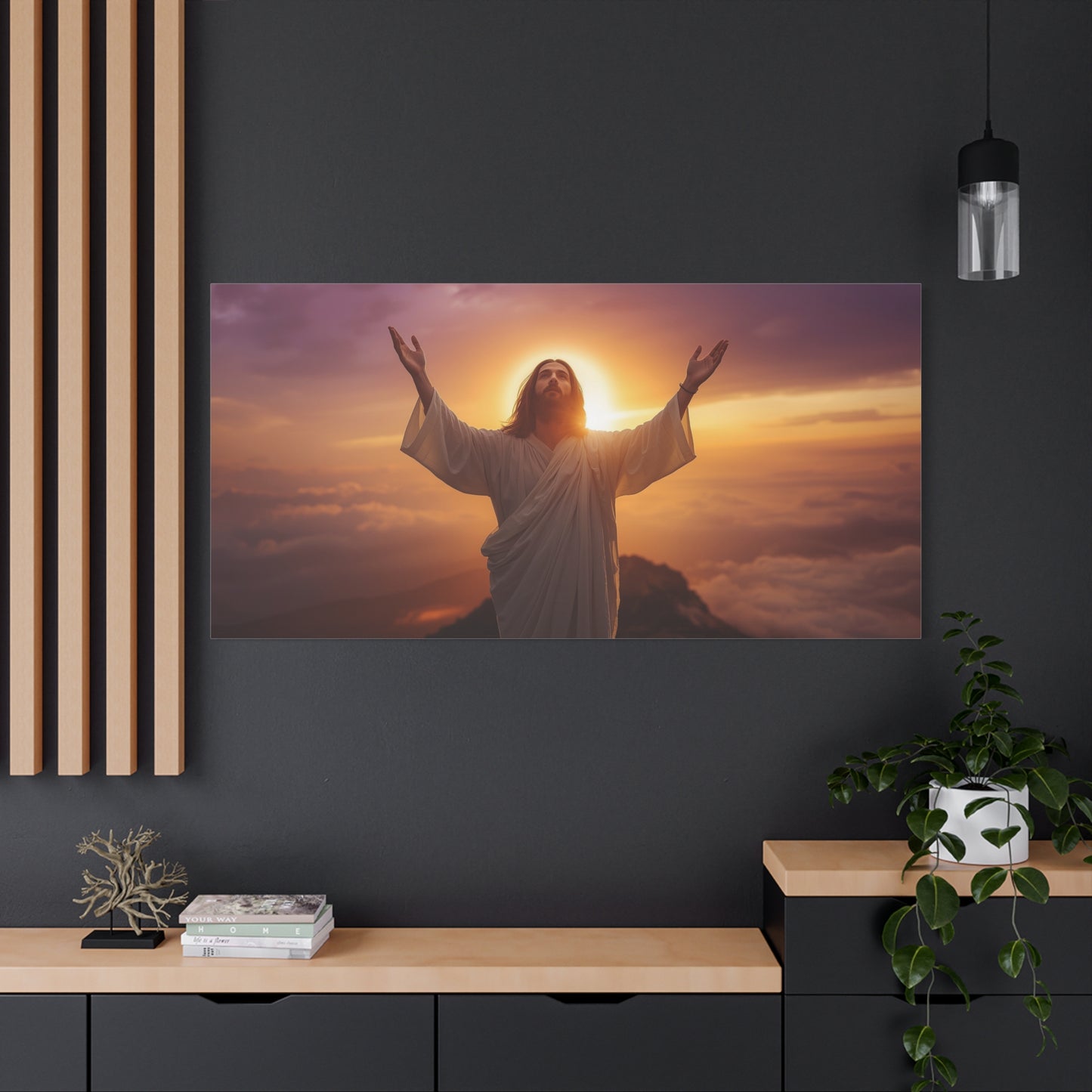 Jesus Christ Canvas Wall Art - Risen Savior At Sunrise With Raised Hands - Cotton Canvas Print, Religious Home Decor - Traditional Style For Living Room Bedroom Office Meditation Space - Ready to Hang