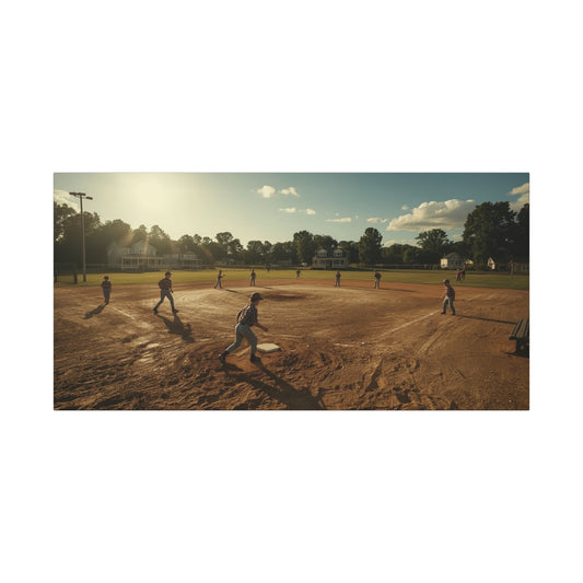 Youth Baseball Field Canvas Wall Art - Sunset Diamond Art Print, Golden Hour Sports Print - Matte Cotton Artwork - Vintage Americana Style - Living Room Wall Decor, Office Art - Ready to Hang