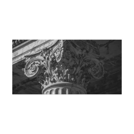 Corinthian Column Canvas Wall Art - Black And White Architectural Capital Art Print - Classical Stone Detail, Matte Finish Canvas - Living Room Wall Decor, Office Art - Bedroom Home Decoration