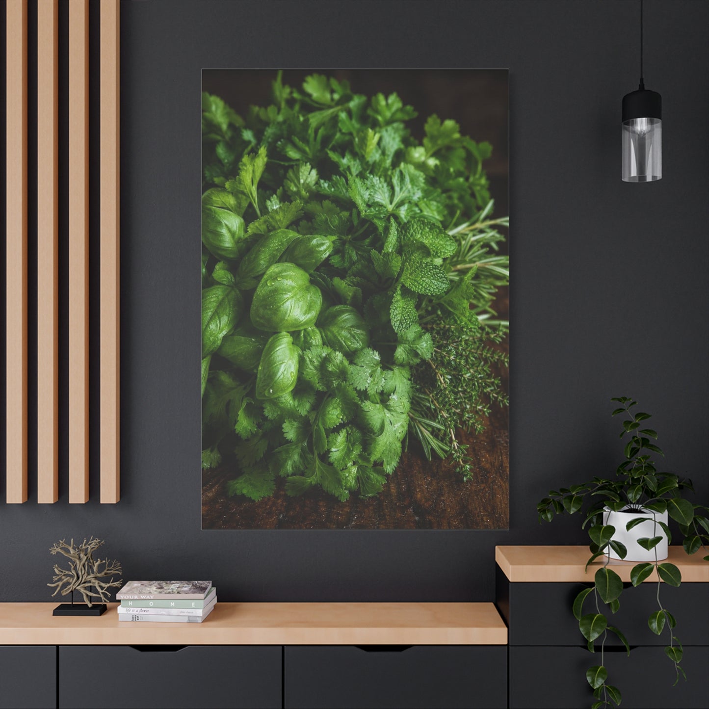 Fresh Herb Canvas Wall Art - Basil, Parsley, Mint, Rosemary Food Art Print - Botanical Kitchen Decor, Rustic Farmhouse Style, Matte Canvas Print, Dining Room Wall Accent - Ready to Hang