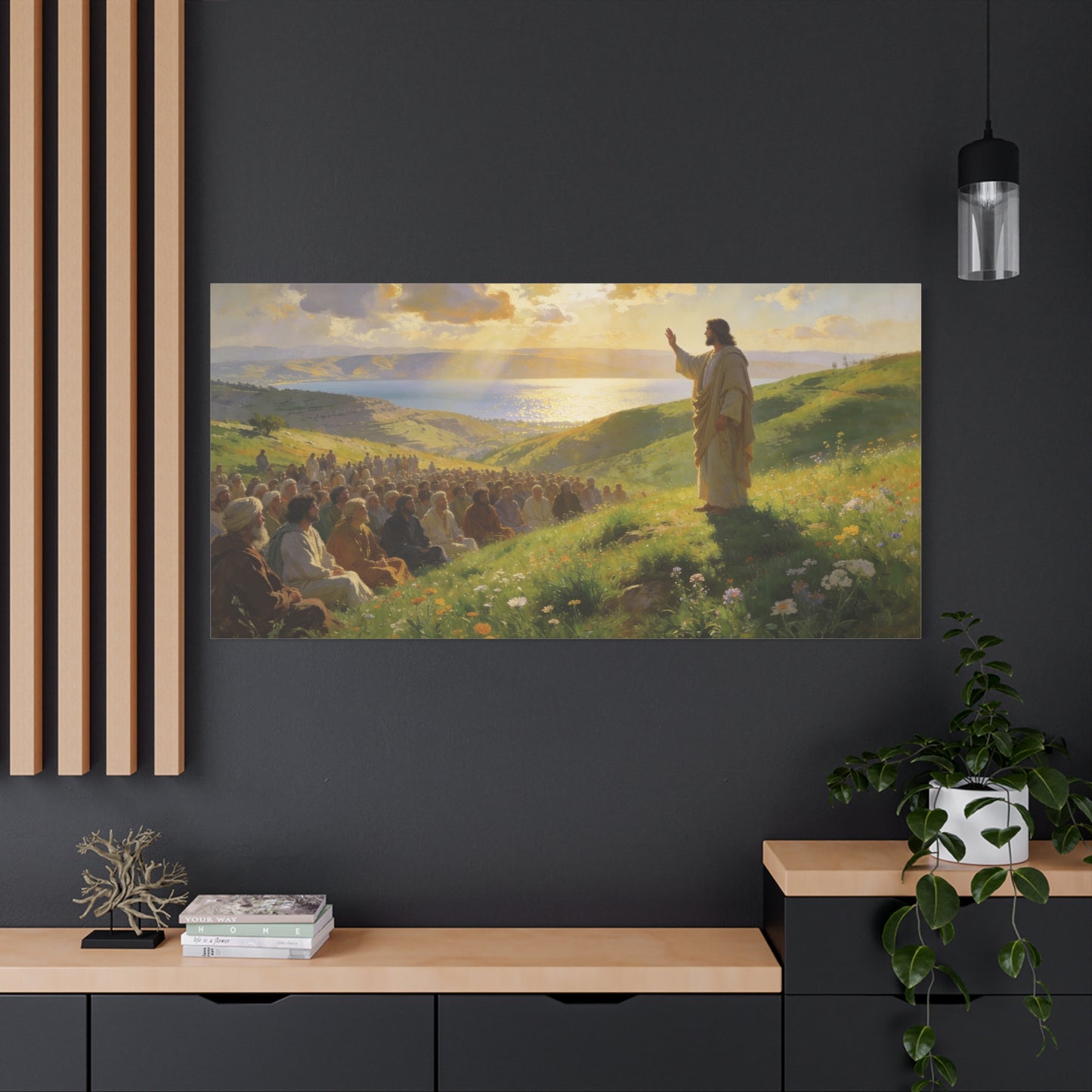 Jesus Christ Sermon On The Mount Canvas Wall Art - Religious Landscape Painting, Christian Home Decor, Matte Finish Canvas Print, Living Room Wall Decor, Bedroom Decoration - Bedroom Home Decoration