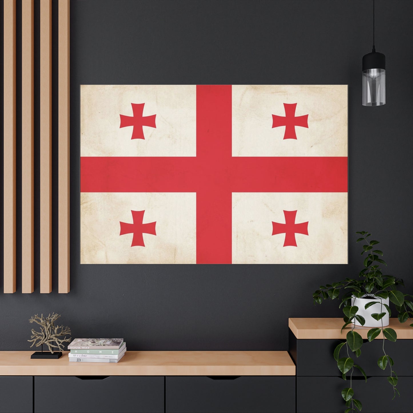 Georgia Flag Canvas Wall Art - Vintage Georgian Cross Flag Print, Patriotic Heritage Decor - Matte Cotton Artwork - Living Room Wall Decor, Office Accent - Bedroom Home Decoration - Ready to Hang