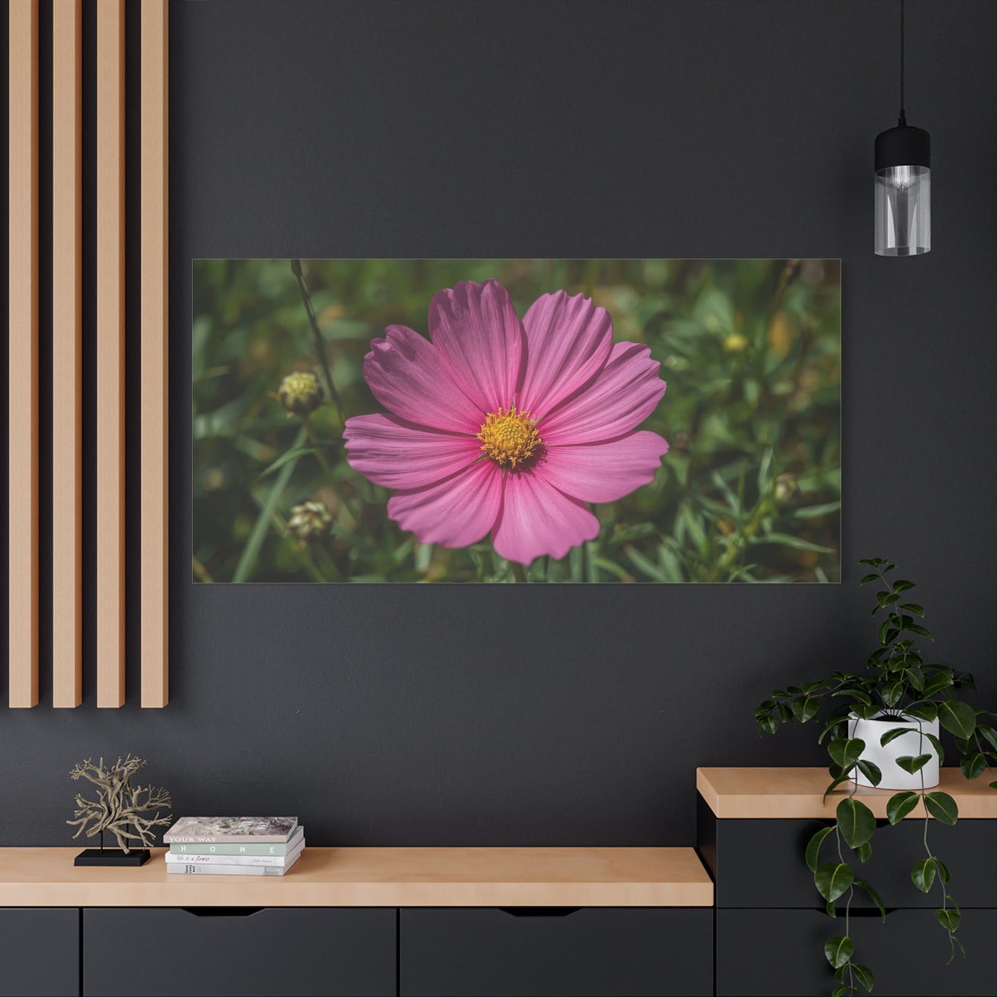 Pink Cosmos Flower Canvas Wall Art - Floral Nature Art Print, Soft Botanical Bloom - Matte Cotton Canvas - Bedroom Wall Decor, Bathroom Home Decoration, Spa Style - Bedroom Home Decoration