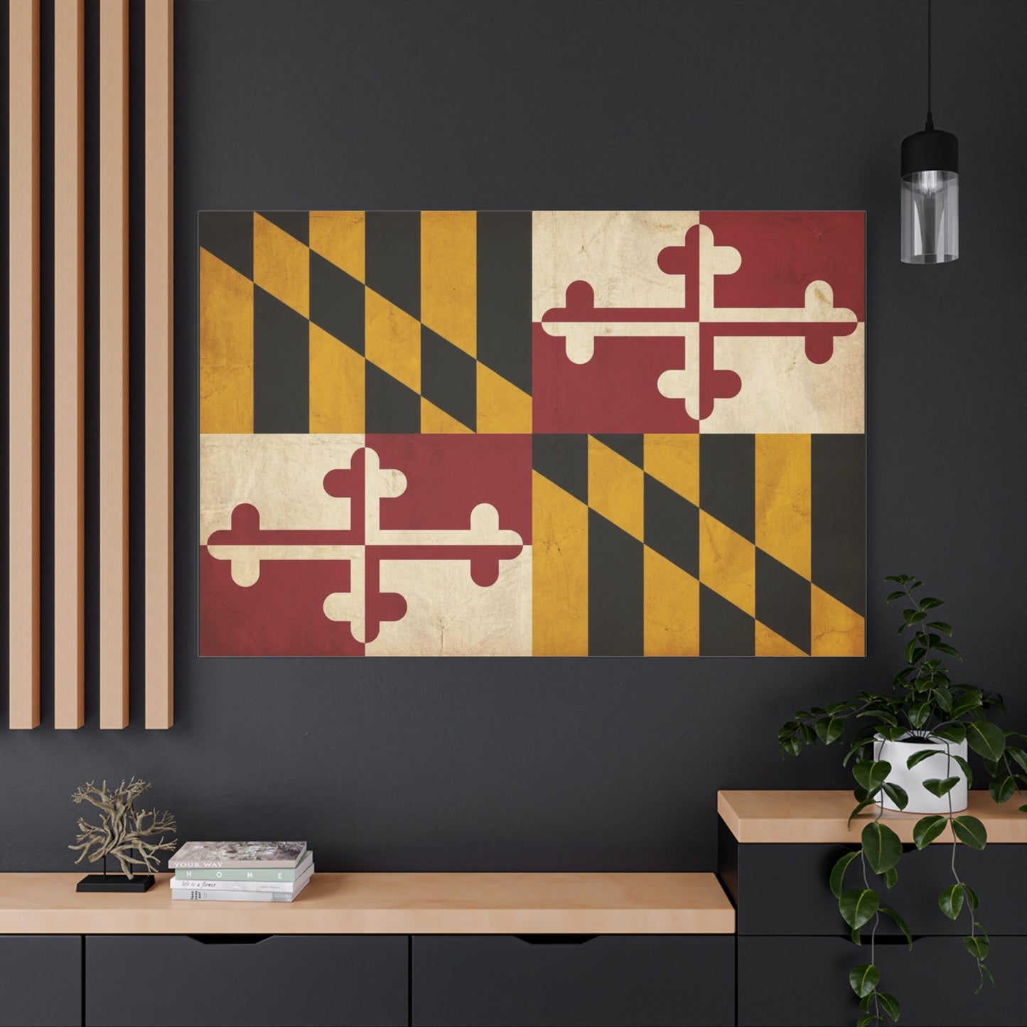 Maryland State Flag Canvas Wall Art - Vintage Red Gold Black Crest Design - Rustic Americana Decor - Living Room Wall Decor, Office Decoration - Bedroom Home Decoration - Modern Farmhouse Style
