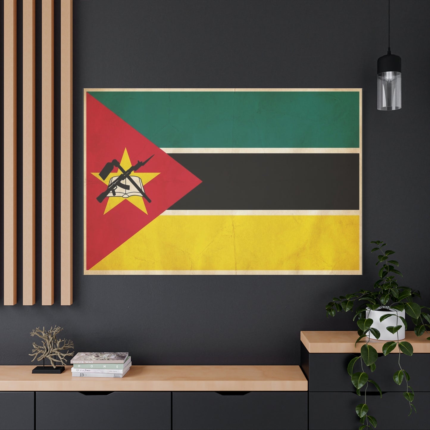 Mozambique Flag Canvas Wall Art - Vintage National Banner Print, Patriotic Home Decor, Cultural Wall Hanging, Living Room Decoration, Office Accent - Bedroom Home Decoration - Modern Farmhouse Style