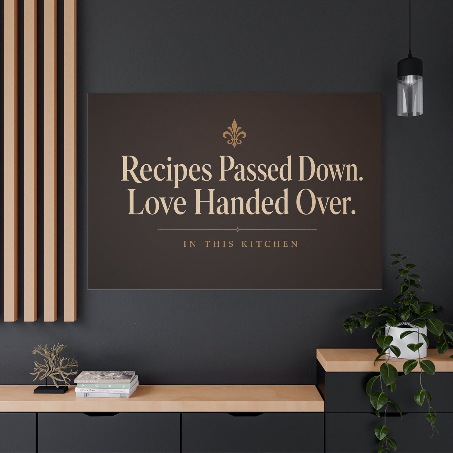 "Recipes Passed Down. Love Handed Over. In This Kitchen" Canvas Wall Art - Typography Kitchen Wall Decor, Vintage Farmhouse Style, Brown Quote Print, Dining Room Home Decoration - Ready to Hang