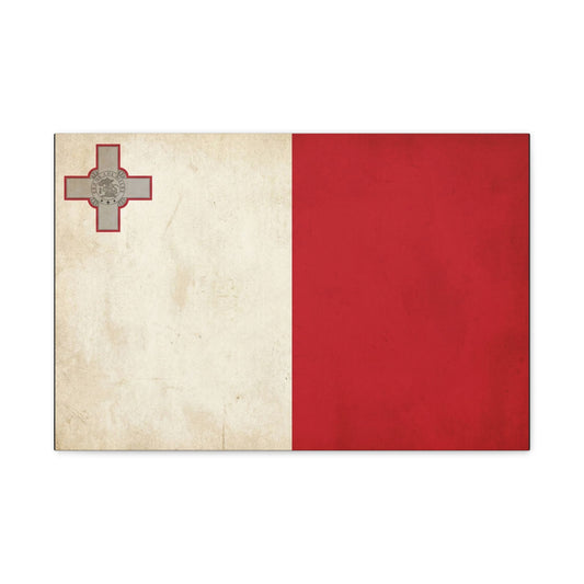 Malta Flag Canvas Wall Art - Vintage Maltese Cross National Banner Print - Red And White Patriotic Decor, Matte Finish Canvas, Living Room Wall Decor, Office Art Accent - Bedroom Home Decoration