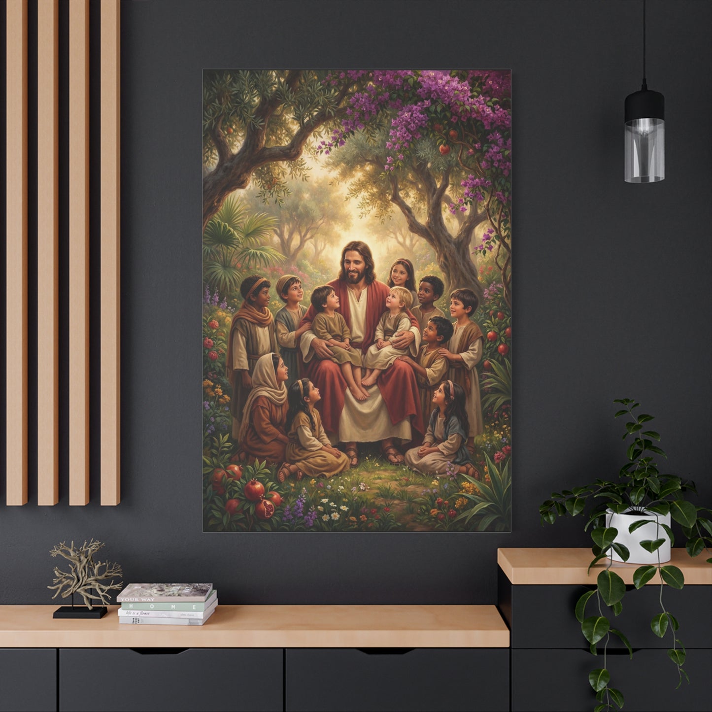 Jesus Christ With Children Canvas Wall Art - Garden Blessing Religious Print, Traditional Matte Canvas, Living Room Wall Decor, Bedroom Home Decoration - Ready to Hang - Bedroom Home Decoration