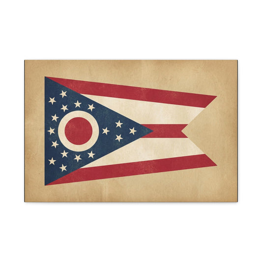 Ohio State Flag Canvas Wall Art - Vintage Buckeye Banner Print, Patriotic Red White Blue Decor - Rustic Americana Style - Living Room Home Decoration - Living Room Wall Decor - Bedroom Home Decoration