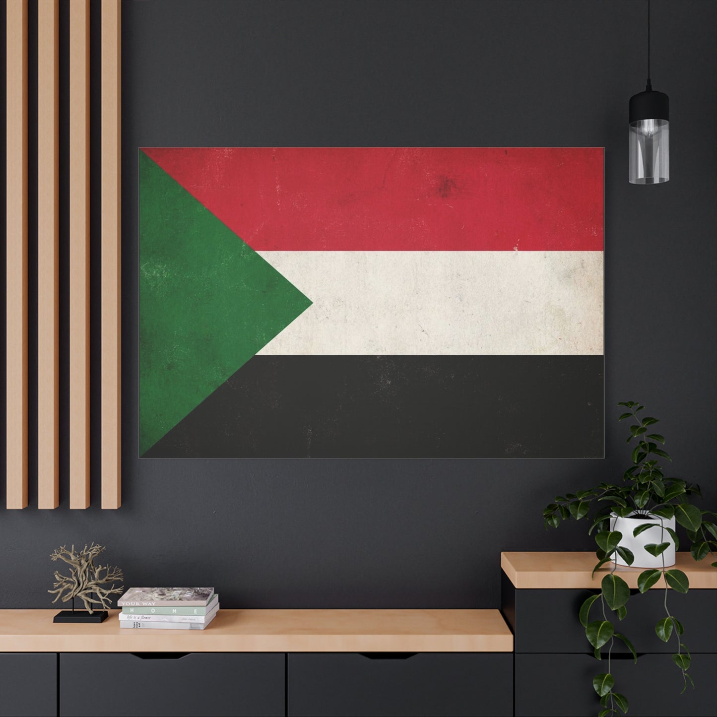 Sudan Flag Canvas Wall Art - Vintage National Flag Print, Distressed Patriotic Decor - Minimalist Graphic Cotton Canvas - Living Room Wall Decor, Office Art - Bedroom Home Decoration - Ready to Hang