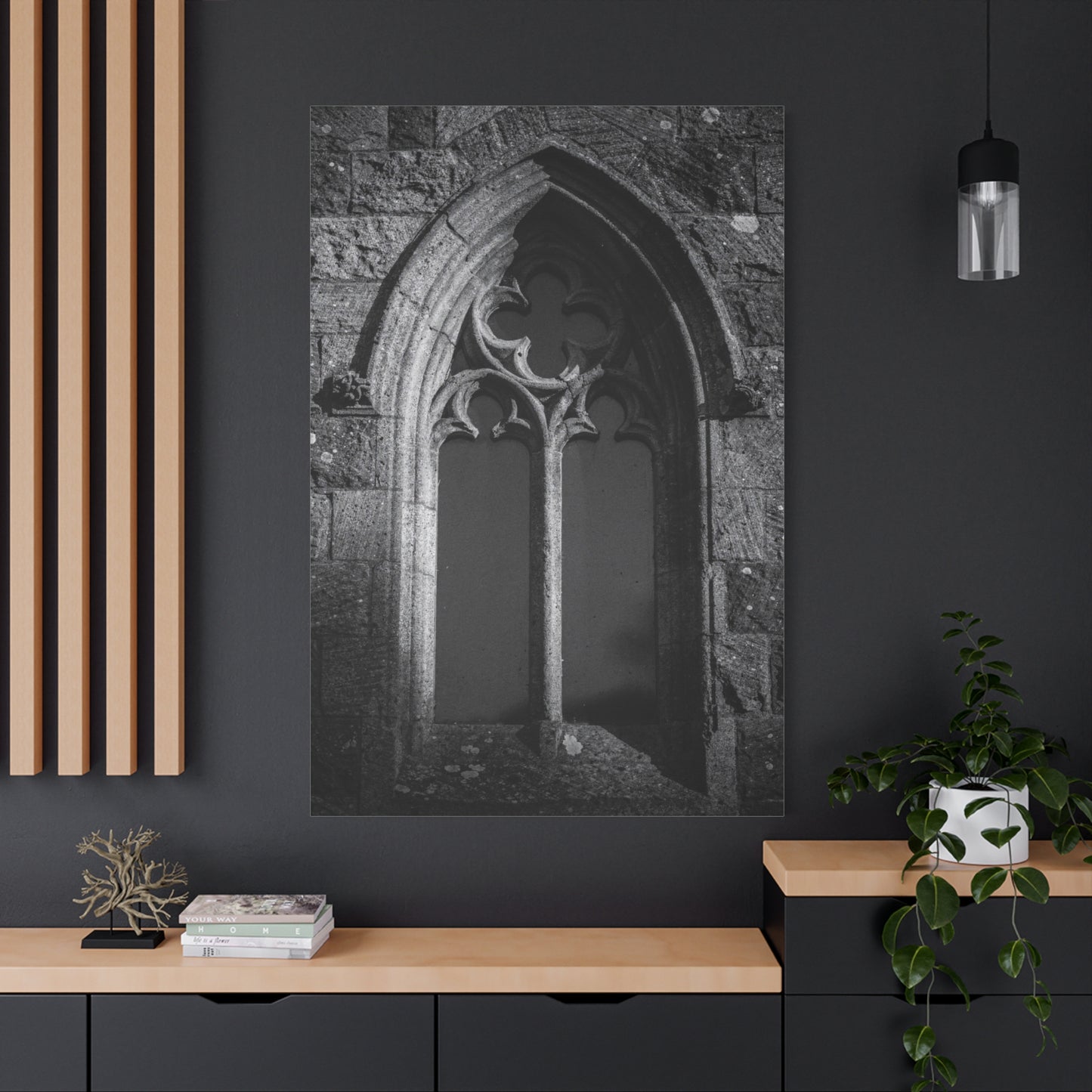 Gothic Church Window Canvas Wall Art - Black And White Stone Arch Architectural Print - Vintage Cathedral Style - Moody Living Room Wall Decor, Office Art Accent - Bedroom Home Decoration