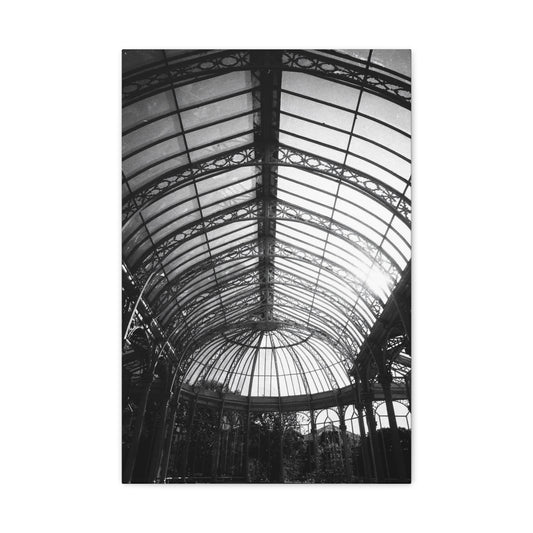 Black And White Glass Conservatory Canvas Wall Art - Architectural Art Print, Vintage Iron Pavilion Roof, Modern Minimalist Decor - Living Room Wall Decor, Office Art - Bedroom Home Decoration