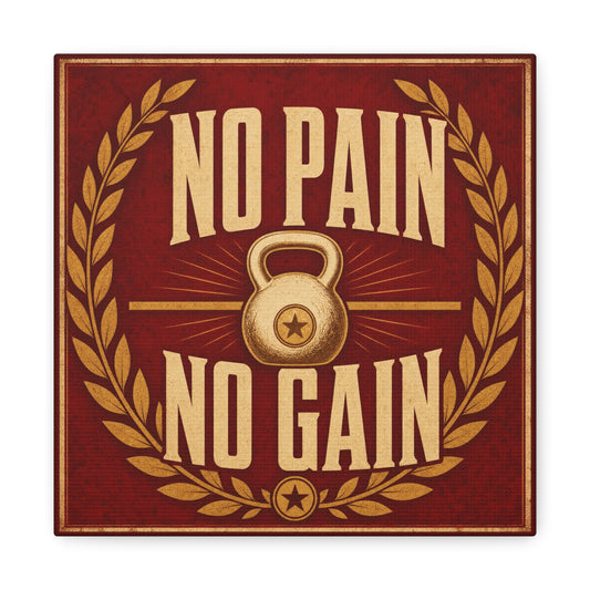 "No Pain No Gain" Kettlebell Canvas Wall Art - Vintage Gym Quote Decor, Rustic Typography Print, Motivational Fitness Poster Style - Room Decoration - Ready to Hang - Gym Wall Decor - HP Latex Print