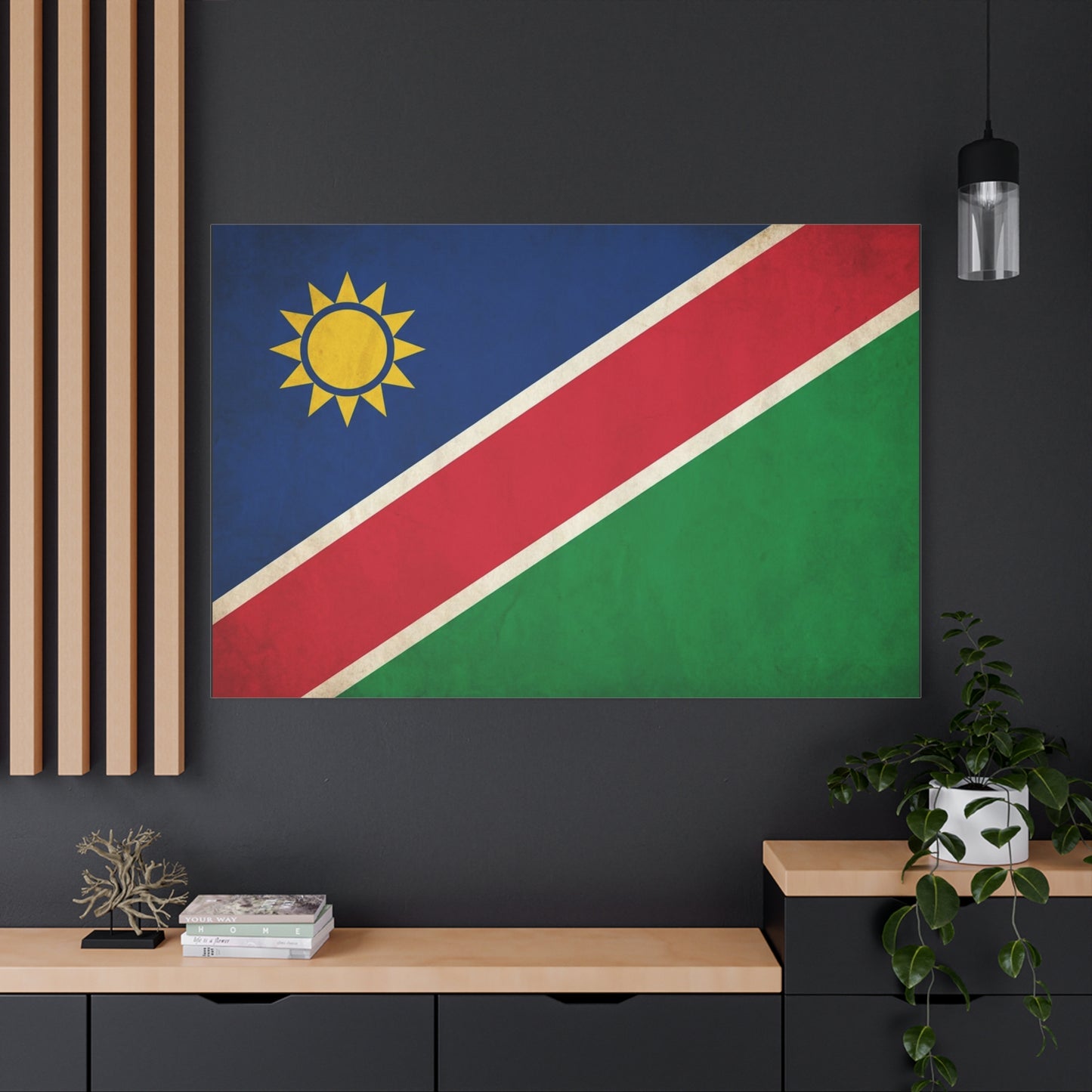 Namibia Flag Canvas Wall Art - Vintage National Pride Decor, Sun Emblem Tricolor Print - Traditional Patriotic Style - Living Room Wall Decor - Bedroom Home Decoration - Bedroom Home Decoration