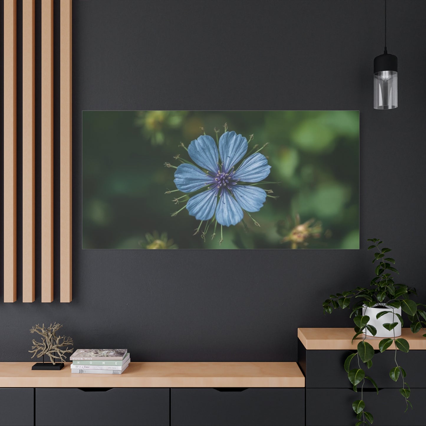 Blue Chicory Flower Canvas Wall Art - Botanical Floral Macro Art Print - Soft Matte Cotton Canvas, Contemporary Nature Wall Decor - Bedroom Living Room Home Decoration - Modern Farmhouse Style