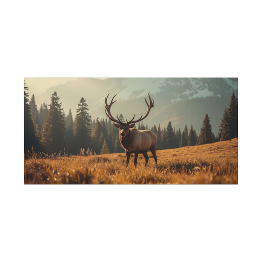 Bull Elk Canvas Wall Art - Mountain Meadow Wildlife Landscape, Golden Light Cotton Print - Rustic Nature Style, Living Room Wall Decor, Lodge Bedroom Home Decoration - Bedroom Home Decoration