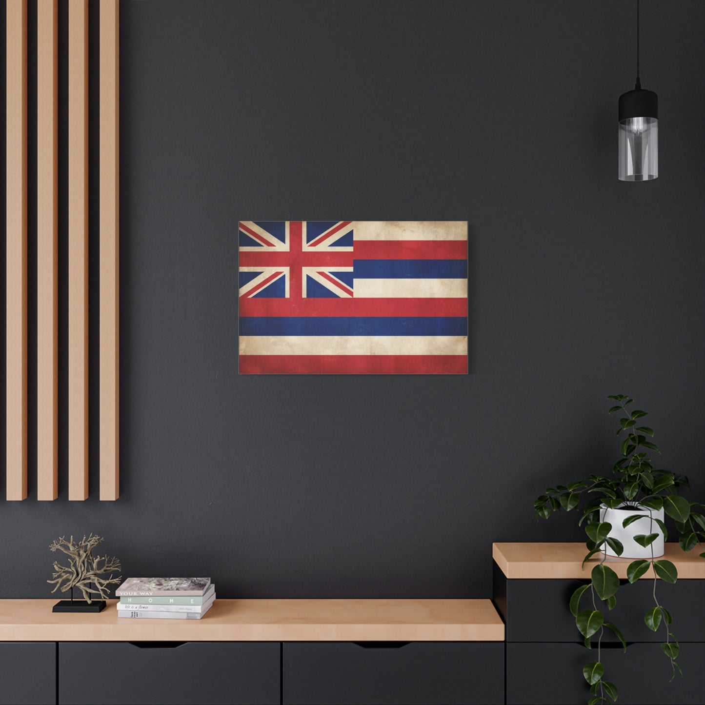 Hawaii State Flag Canvas Wall Art - Vintage Hawaiian Flag Print, Distressed Patriotic Wall Decor - Matte Cotton Canvas - Traditional Island Style - Living Room Bedroom Office Accent - Ready to Hang