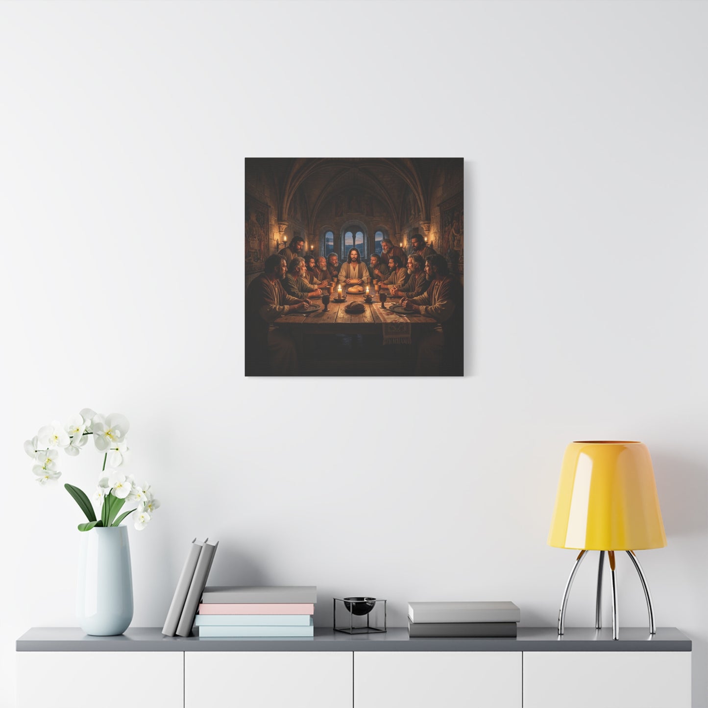 Jesus Christ Last Supper Canvas Wall Art - Apostles At Candlelit Table, Christian Wall Decor - Matte Cotton Print Religious Home Decoration - Traditional Living Room Office - Bedroom Home Decoration