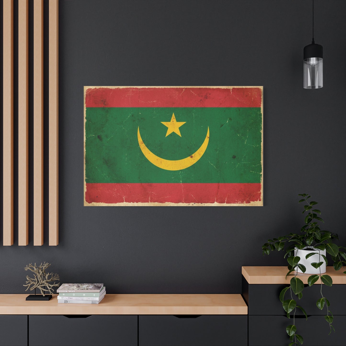 Mauritania Flag Canvas Wall Art - Vintage Crescent Star Country Print - Distressed Green Red Gold Design - Cultural Pride Decor For Living Room - Bedroom Home Decoration - Living Room Wall Decor