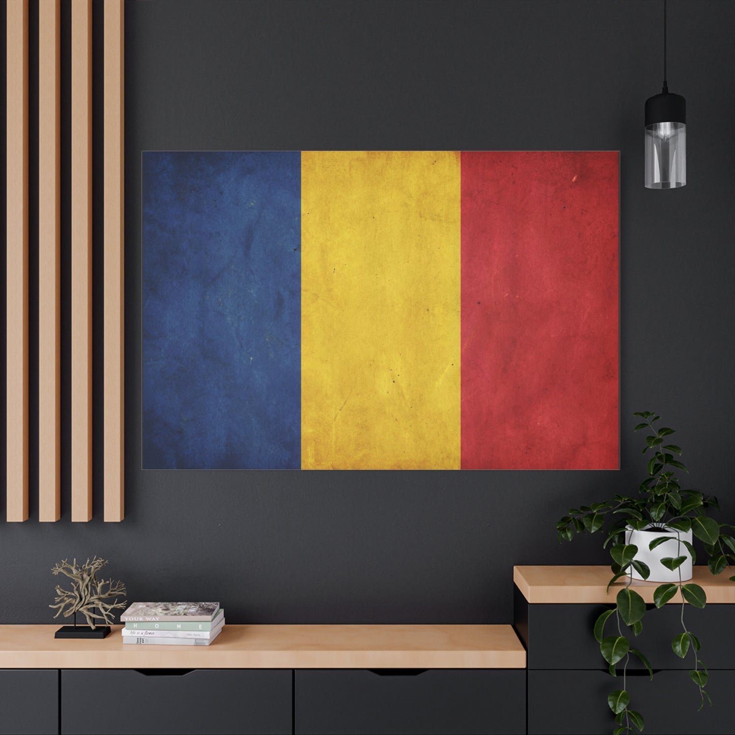 Romania Flag Canvas Wall Art - Vintage Tricolor Country Print, Rustic Patriotic Decor - Textured Cotton Canvas - Living Room Home Decoration, Office Accent - Living Room Wall Decor - Ready to Hang