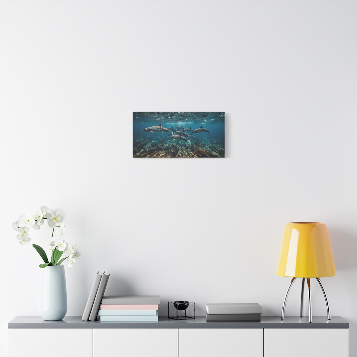 Dolphin School Canvas Wall Art - Underwater Ocean Art Print, Blue Coastal Decor - Matte Canvas Print, Contemporary Seascape Style - Living Room Wall Decor, Bedroom Home Decoration - Ready to Hang