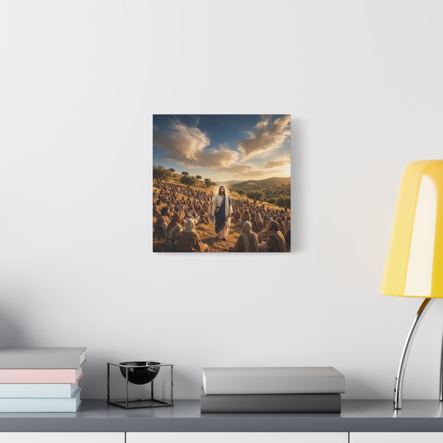 Jesus Teaching Multitude Canvas Wall Art - Biblical Hillside Sermon Scene, Christian Wall Decor - Matte Cotton Print, Traditional Style - Living Room Home Decoration, Office Art - Ready to Hang