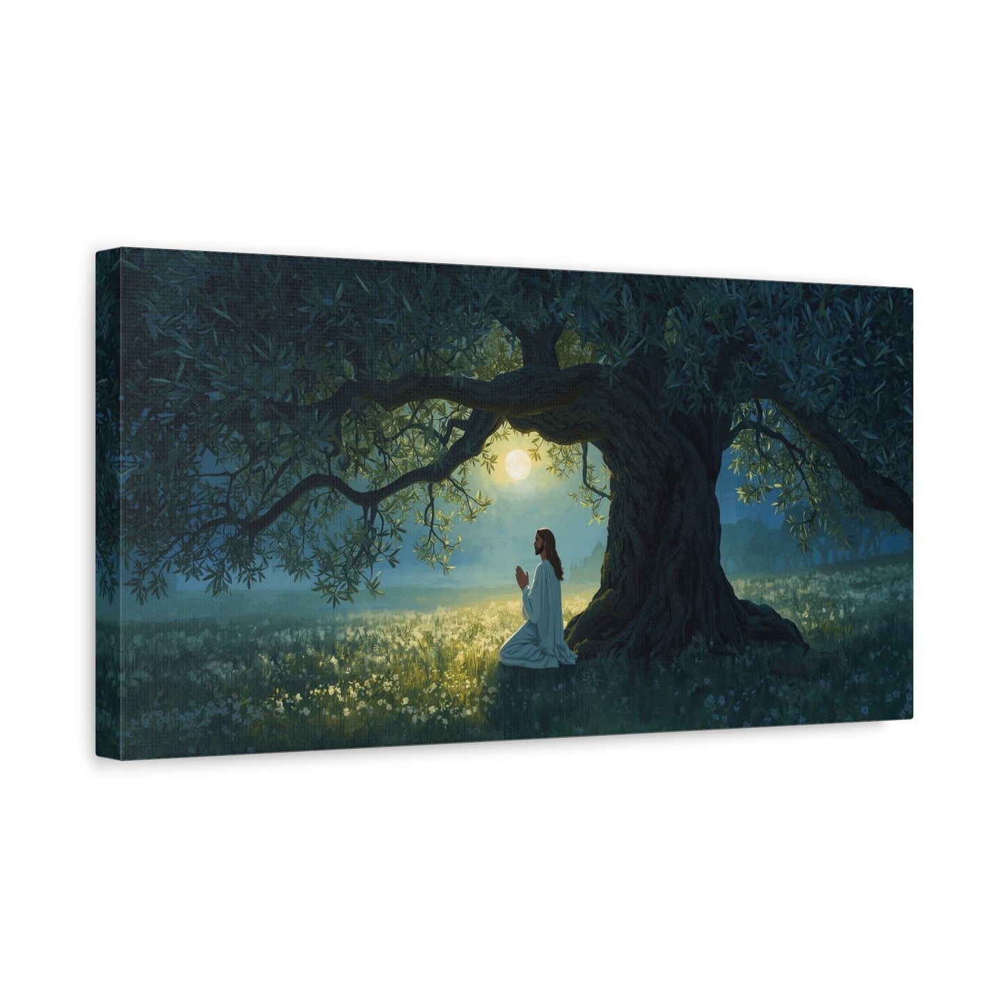 Jesus Praying In Gethsemane Canvas Wall Art - Moonlit Olive Tree Scene, Christian Wall Decor - Matte Cotton Print - Traditional Religious Style For Living Room Bedroom Office - Bedroom Home Decoration