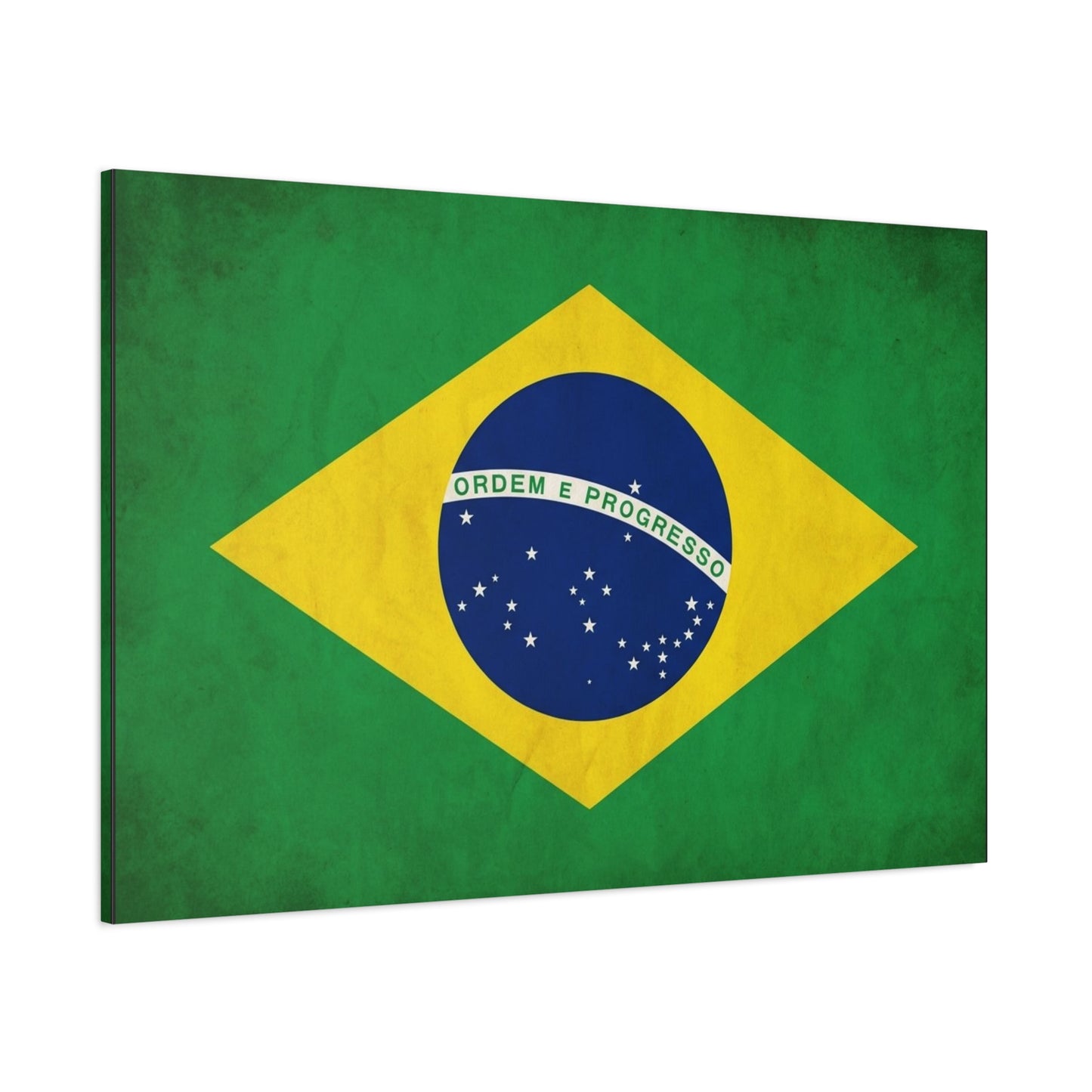 "Ordem E Progresso" Brazil Flag Canvas Wall Art - Brazilian Flag Wall Decor, Vintage National Pride Print - Green Yellow Blue Typography Style - Living Room Bedroom Office Decoration - Ready to Hang