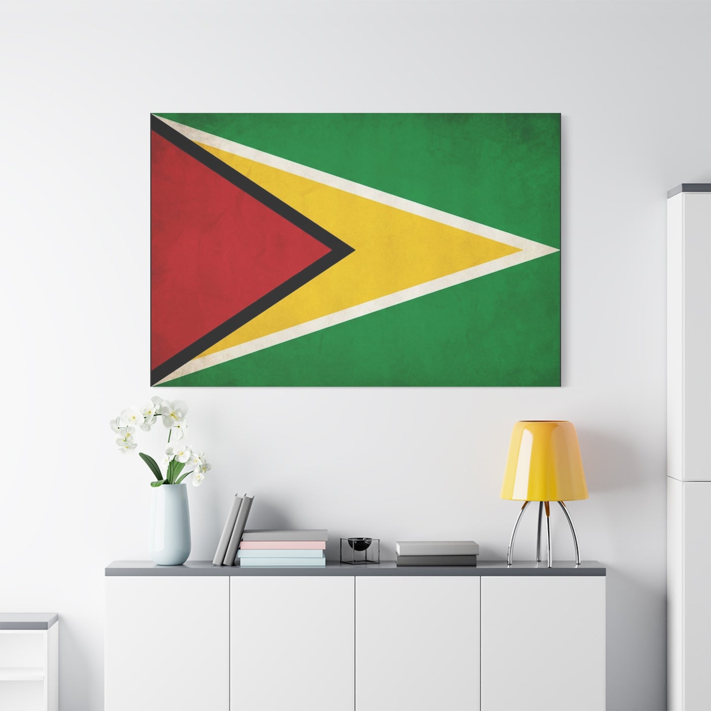 Guyana Flag Canvas Wall Art - South America National Flag Print, Green Red Yellow Black White - Vintage Patriotic Style - Living Room Decor, Office Wall Hanging - Modern Farmhouse Style