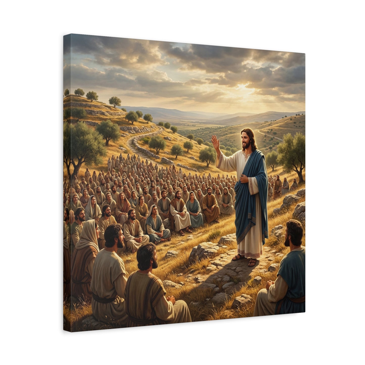 Jesus Teaching Multitude Canvas Wall Art - Biblical Hillside Sermon Scene, Matte Cotton Print - Traditional Christian Decor - Living Room Wall Decor, Bedroom Home Decoration, Office Art