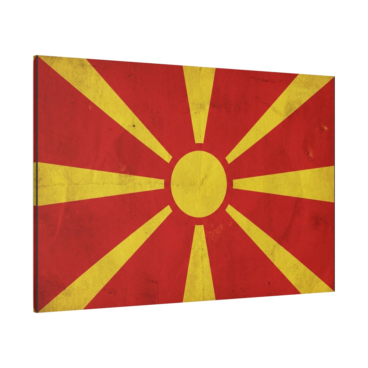 North Macedonia Flag Canvas Wall Art - Vintage Sunburst National Banner Print - Red And Yellow Patriotic Decor - Retro Country Pride Style - Living Room Wall Decor - Bedroom Home Decoration