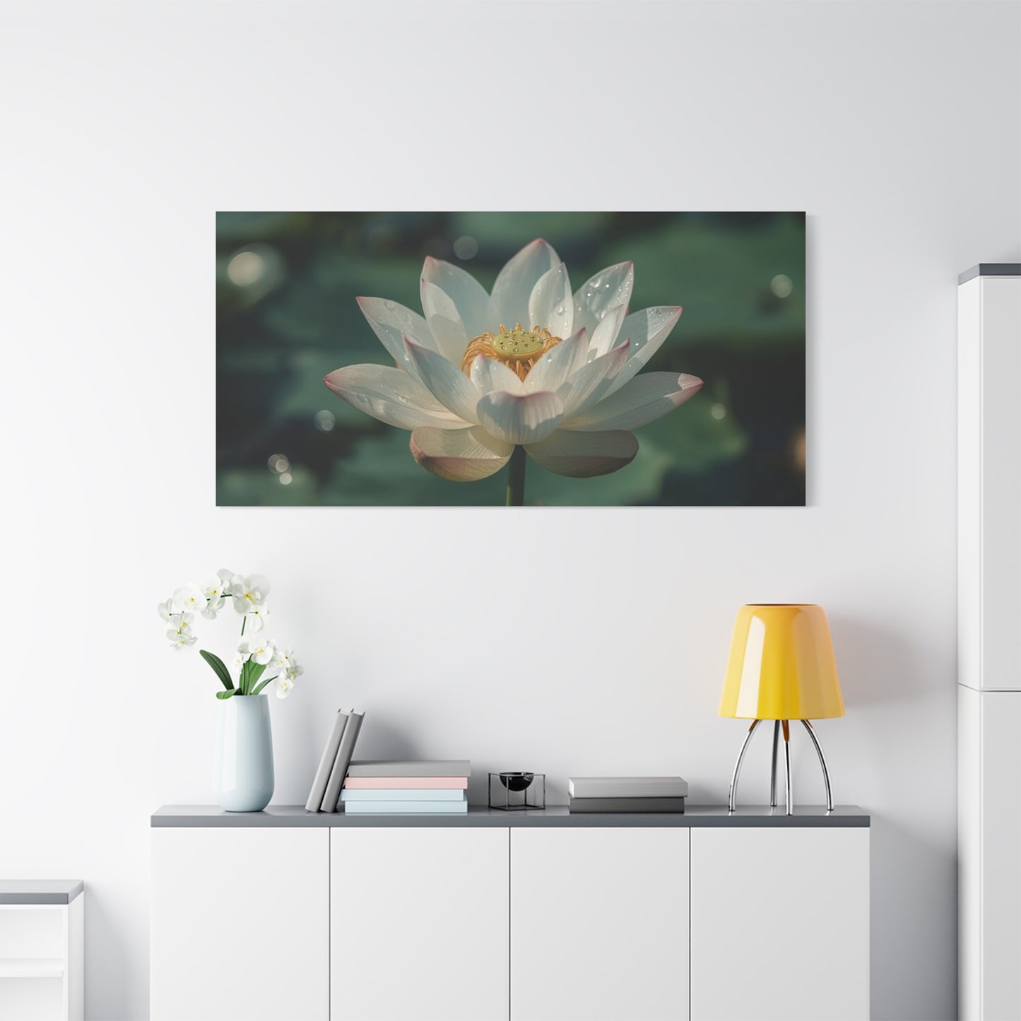 White Lotus Canvas Wall Art - Botanical Flower Art Print, Soft Pink Petals - Serene Matte Canvas Print - Bedroom Wall Decor, Bathroom Home Decoration, Spa Style Accent - Bedroom Home Decoration