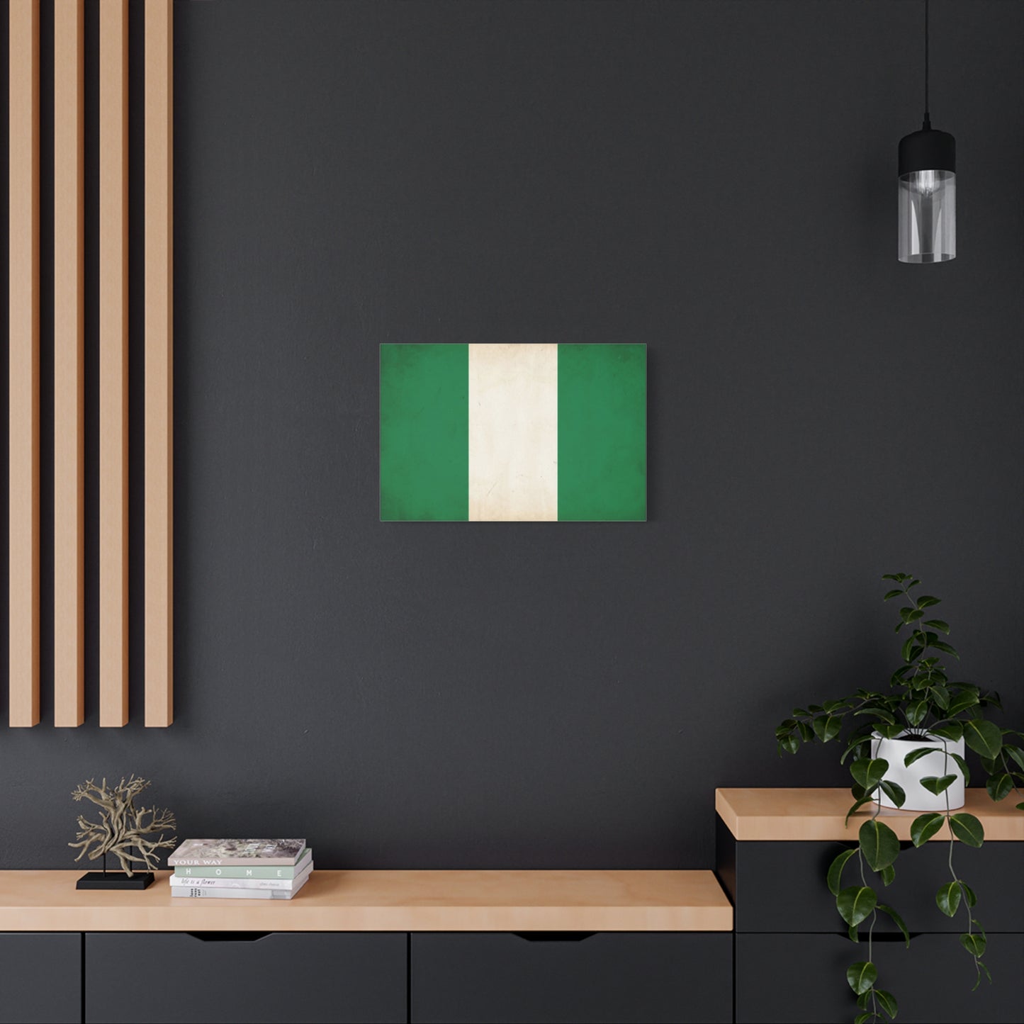 Nigeria Flag Canvas Wall Art - Vintage Green White Stripe National Print - Minimalist Patriotic Decor, Cotton Canvas Artwork, Living Room Wall Decor, Office Home Decoration - Bedroom Home Decoration