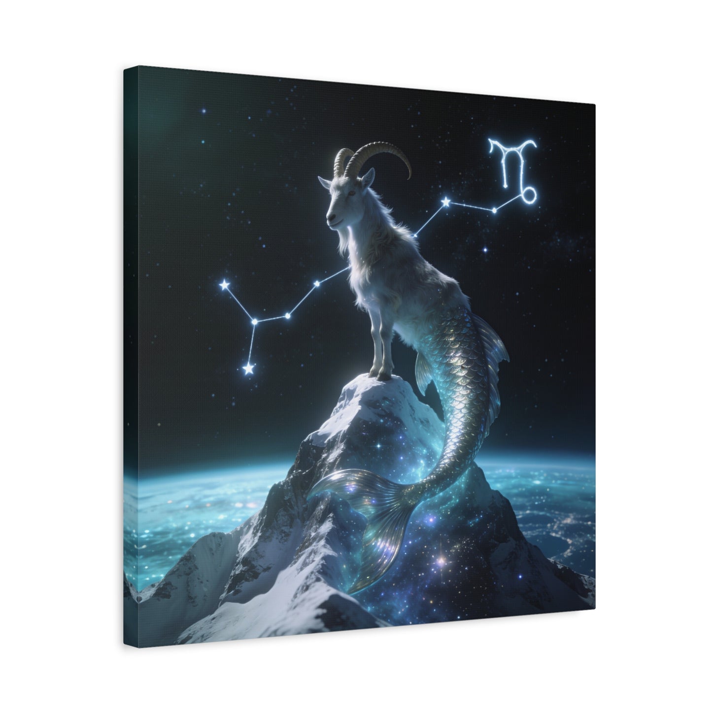 Capricorn Zodiac Canvas Wall Art - Celestial Sea Goat Constellation, Surreal Night Sky, Matte Canvas Print, Modern Fantasy Style, Bedroom Home Decoration, Office Wall Decor Accent - Ready to Hang