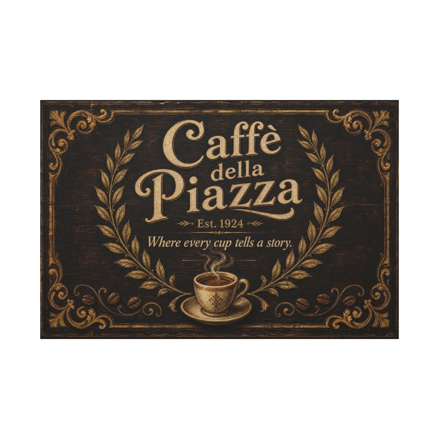 "Caffè della Piazza" Coffee Canvas Wall Art - Vintage Italian Cafe Sign, Rustic Typography Decor - Matte Cotton Print, Coffee Bar Artwork - Ready to Hang - Cafe Wall Art - Bistro Decor