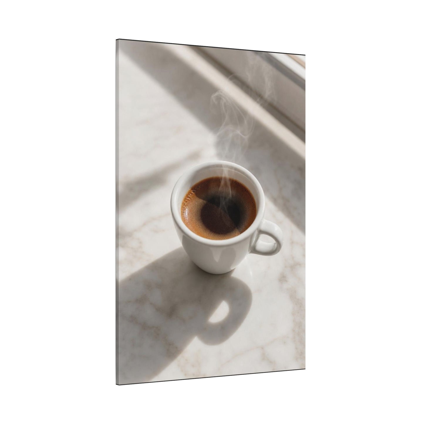 Steaming Espresso Coffee Cup Canvas Wall Art - Minimalist Sunlit Art Print, Matte Cotton Print - Contemporary Kitchen Decor, Dining Room Accent, Cafe Wall Decor, Office Art - Bedroom Home Decoration