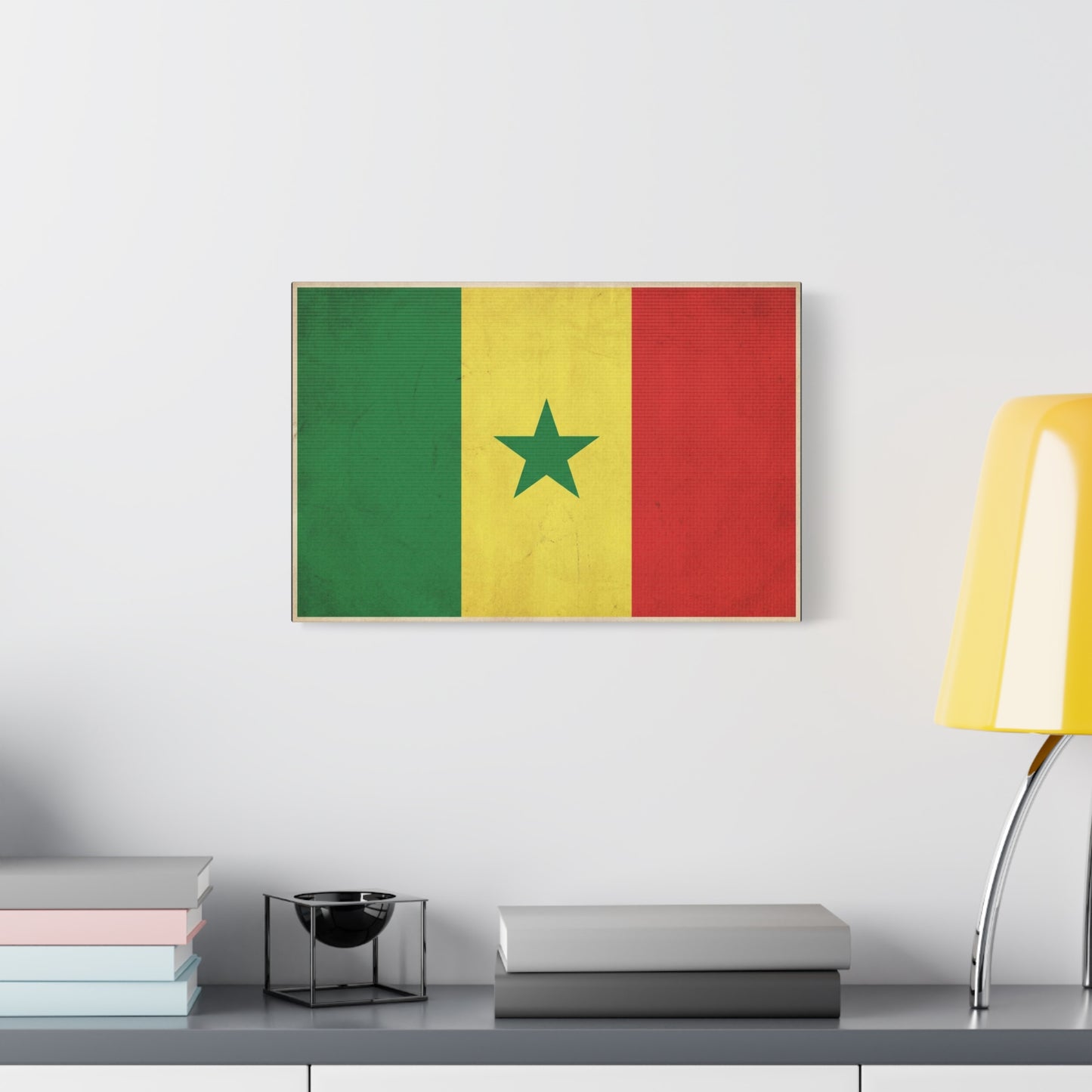 Senegal Flag Canvas Wall Art - Vintage National Pride Decor, Green Yellow Red Star Print - Cultural Heritage Style, Living Room Wall Decor, Bedroom Home Decoration - Ready to Hang - Ready to Hang