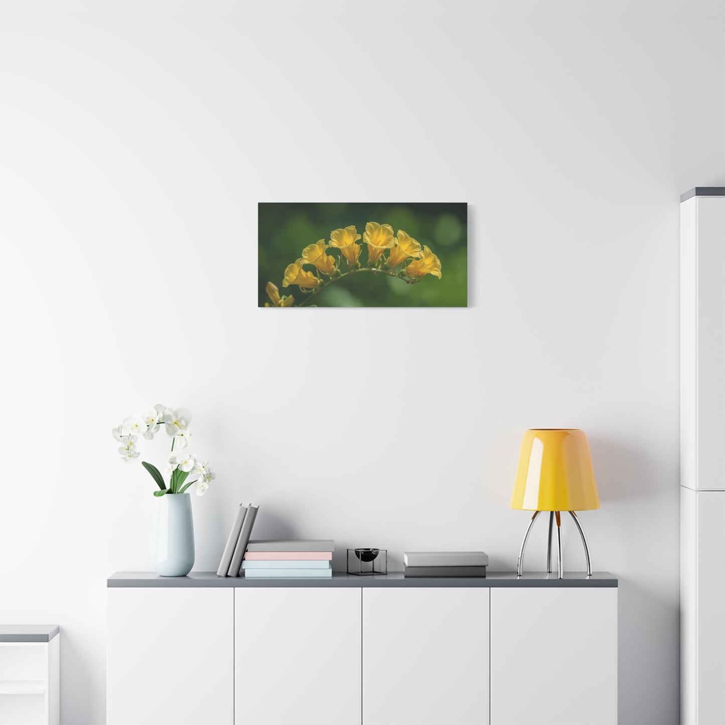 Yellow Trumpet Flower Canvas Wall Art - Botanical Macro Floral Art Print, Matte Cotton Print - Contemporary Nature Style - Bedroom Wall Decor, Living Room Home Accent - Bedroom Home Decoration
