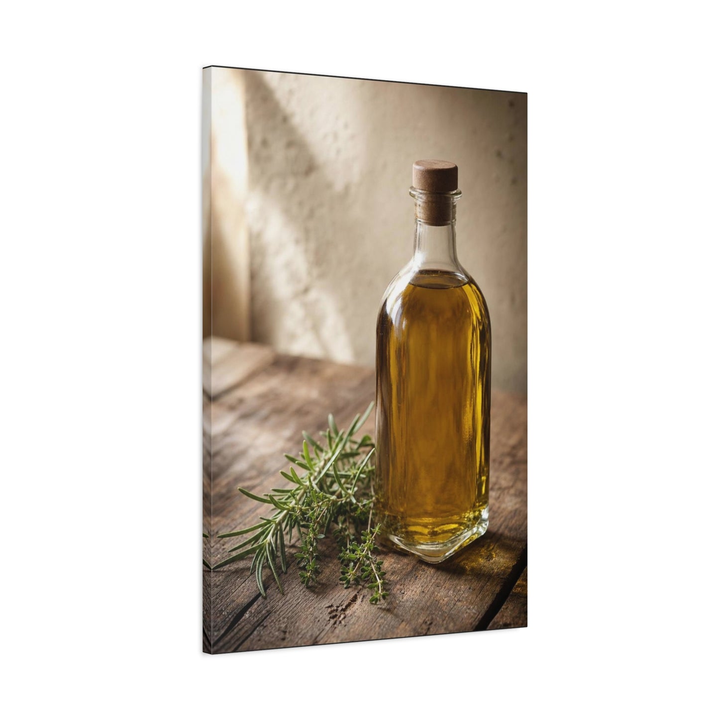 Olive Oil Bottle Canvas Wall Art - Rustic Kitchen Still Life, Rosemary Herb Art Print - Warm Neutral Farmhouse Style - Dining Room Wall Decor, Pantry Home Accent - Bedroom Home Decoration