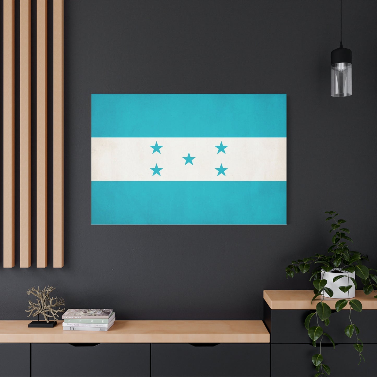 Honduras Flag Canvas Wall Art - Blue And White Five Star National Print - Minimalist Patriotic Decor - Cotton Canvas Style - Living Room Wall Decor, Office Art Accent - Bedroom Home Decoration