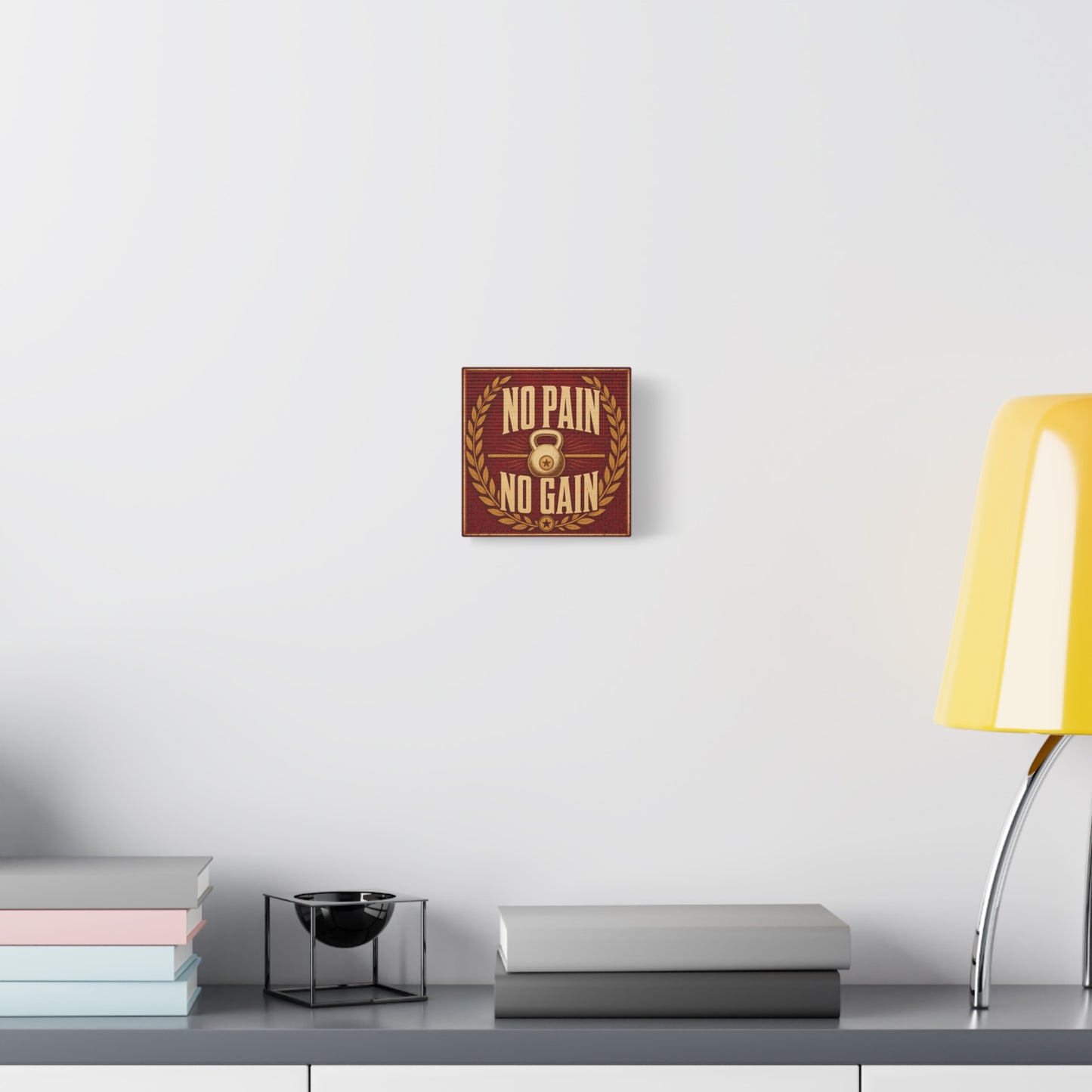 "No Pain No Gain" Kettlebell Canvas Wall Art - Vintage Gym Quote Decor, Rustic Typography Print, Motivational Fitness Poster Style - Room Decoration - Ready to Hang - Gym Wall Decor - HP Latex Print