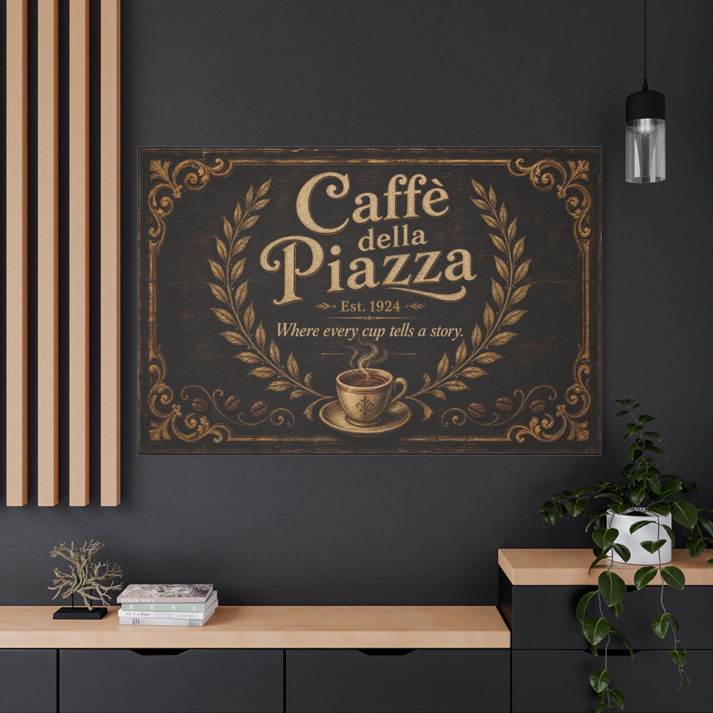 "Caffè della Piazza" Coffee Canvas Wall Art - Vintage Italian Cafe Sign, Rustic Typography Decor - Matte Cotton Print, Coffee Bar Artwork - Ready to Hang - Cafe Wall Art - Bistro Decor
