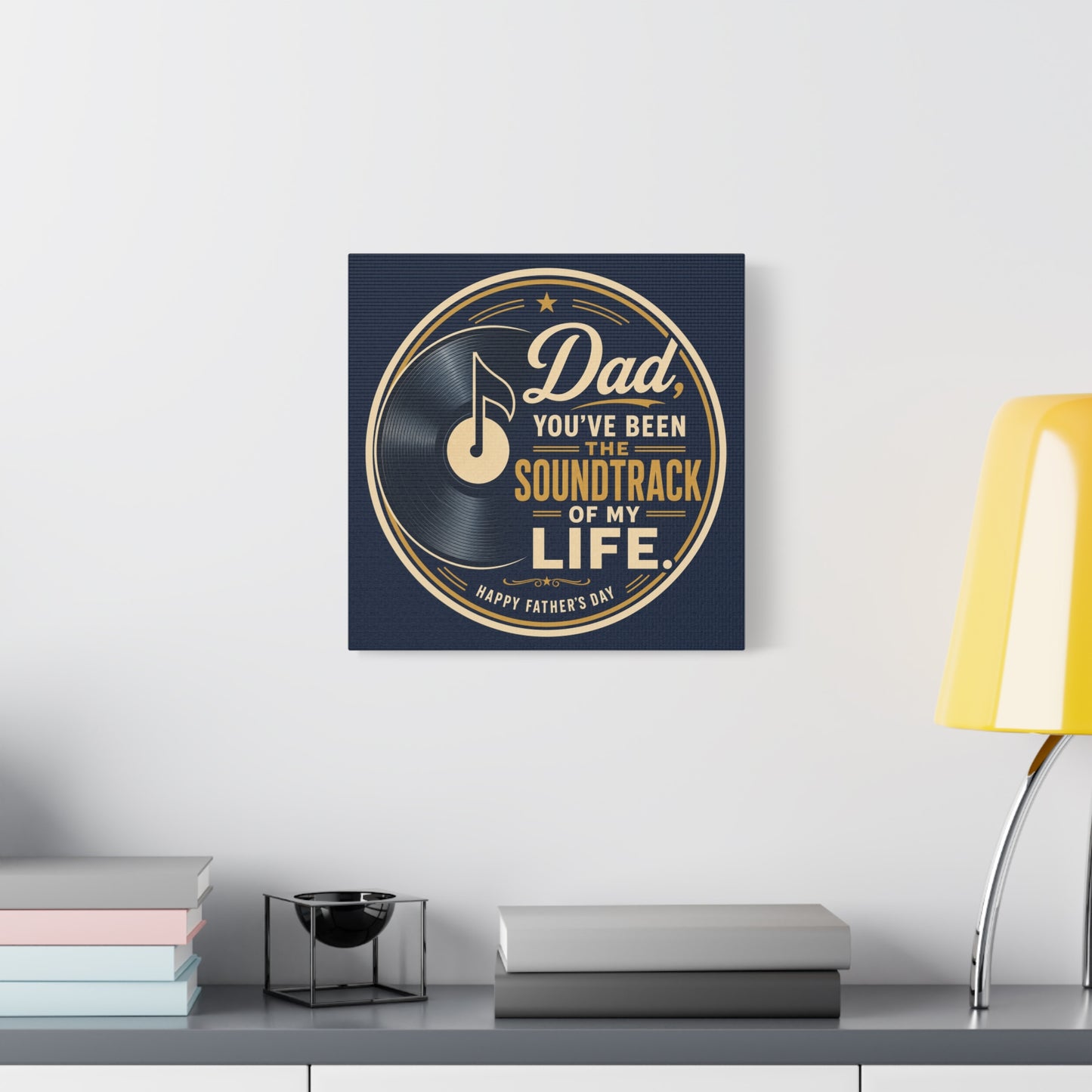 "Dad" - Vinyl Record Music Quote Print - Navy Gold Typography Style - Living Room Wall Decor - Ready to Hang