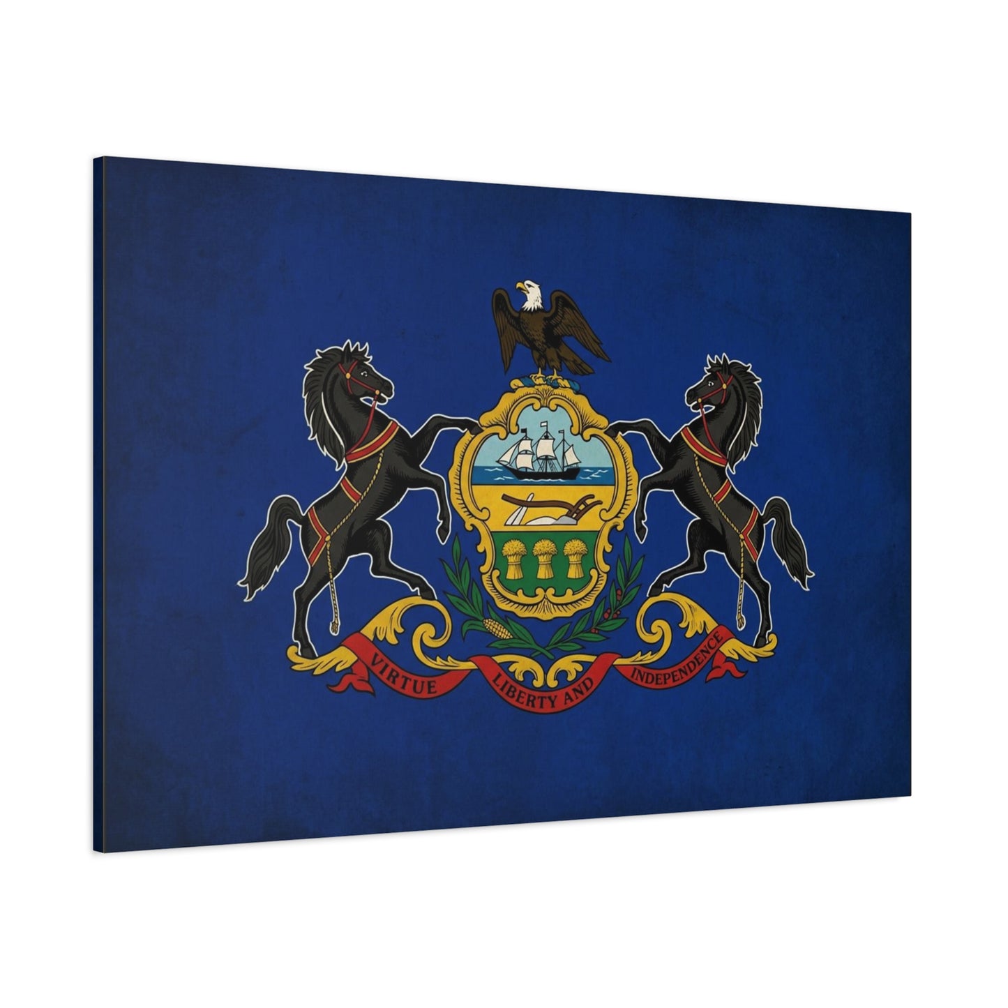 Pennsylvania State Flag Canvas Wall Art - Virtue Liberty And Independence Crest Print - Blue Keystone Commonwealth Decor - Vintage Heraldic Style - Living Room Home Decoration - Living Room Wall Decor