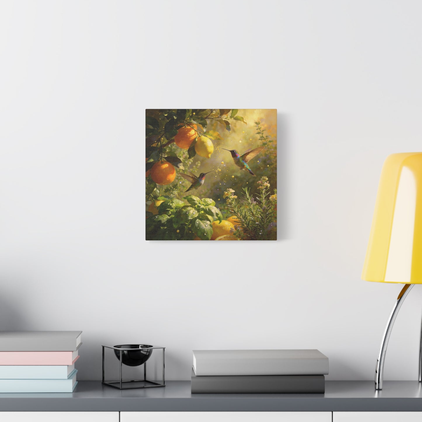 Hummingbird Citrus Canvas Wall Art - Lemon Orange Botanical Garden Print - Golden Light, Nature Home Decor, Living Room Wall Decor, Bedroom Home Decoration, Matte Finish Canvas - Cozy Reading Nook Art