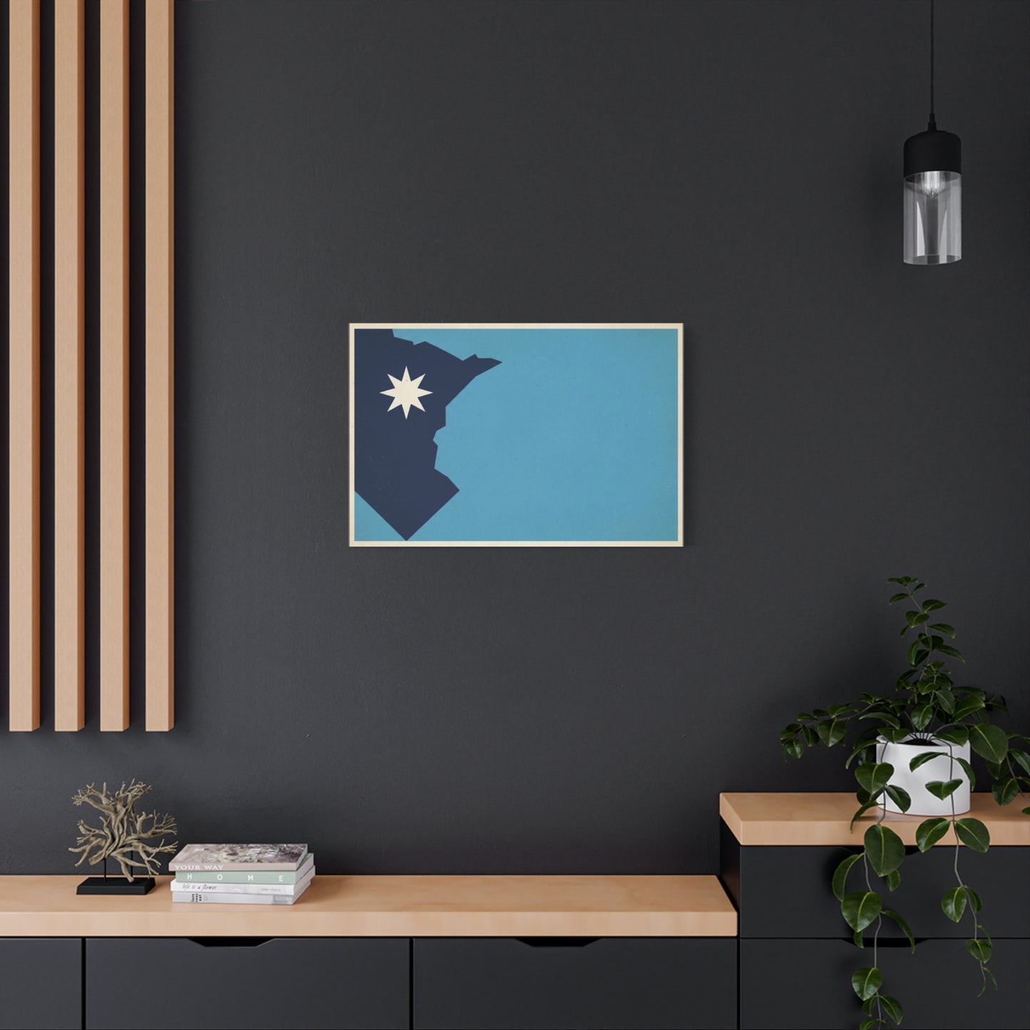 Minnesota State Silhouette Canvas Wall Art - Blue North Star Print, Vintage Minimalist Decor - Modern Graphic Artwork - Living Room Wall Decor - Modern Farmhouse Style - Bedroom Home Decoration